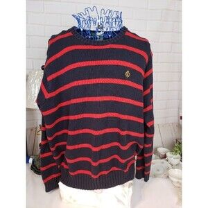 Vtg XL Lauren Ralph Lauren Men's Crewneck Sweater Navy Red Striped Classic Style